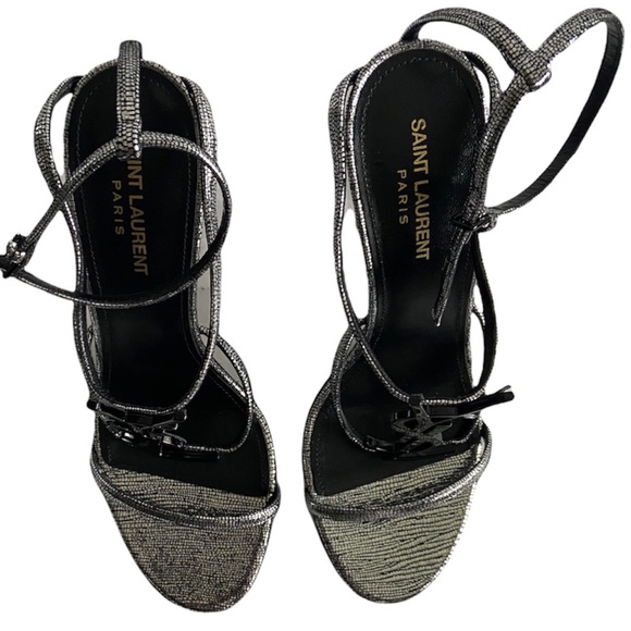 Saint Laurent Cassandra Heels In Metallic Silver Cracked Metal Leather Size 39.5 - Picture 7 of 14